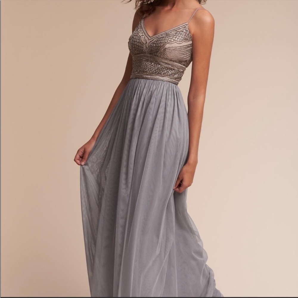 BHLDN silver bridesmaid dress